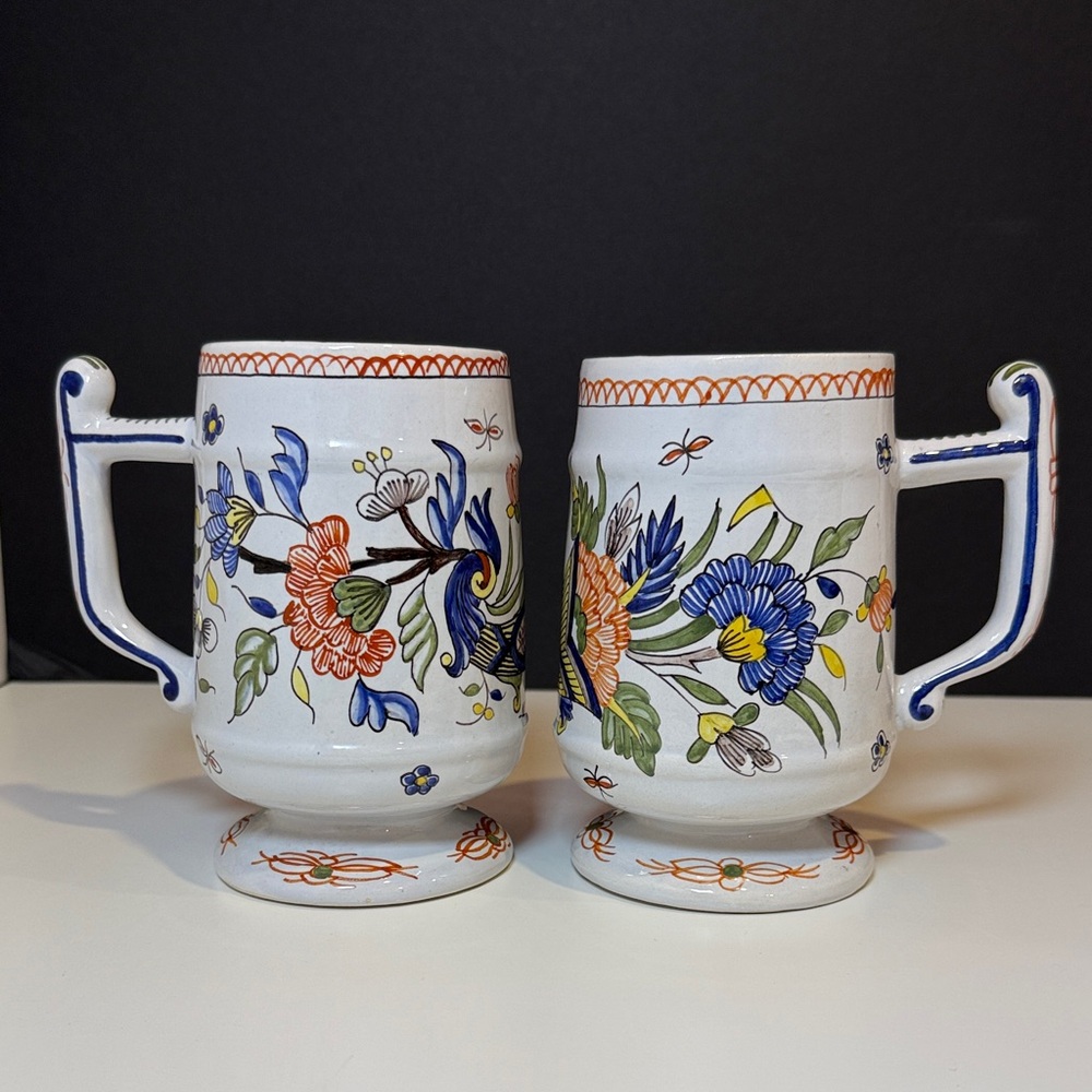 Tiffany & Co. Floral Mugs - Blue, Orange, Green Set of 2